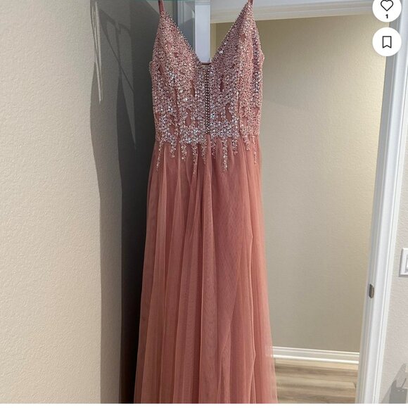 SAY YES TO THE DRESS Womens Pink Lace-up Back Lined Slit Formal  Size 9 NWT - Picture 8 of 11